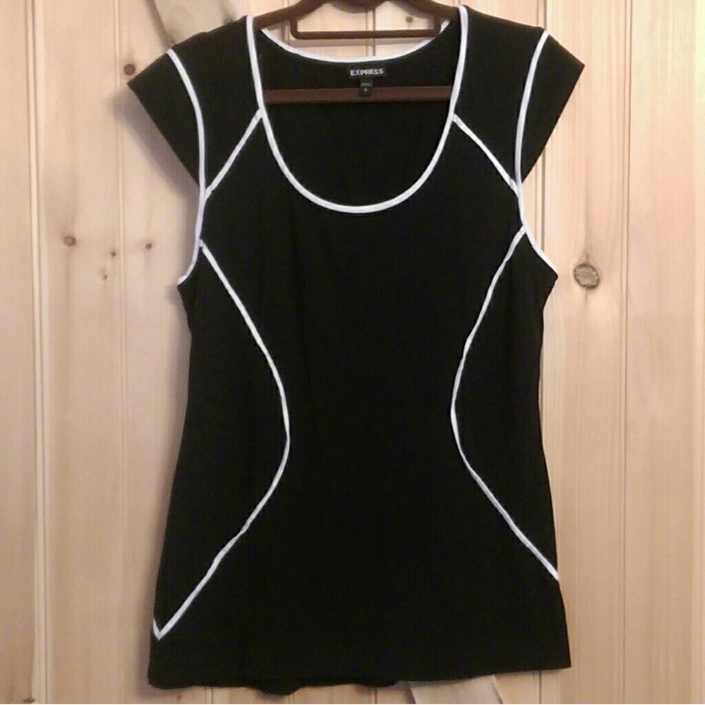 Express Black & White Contrast Stitch Bodycon Top – Size M